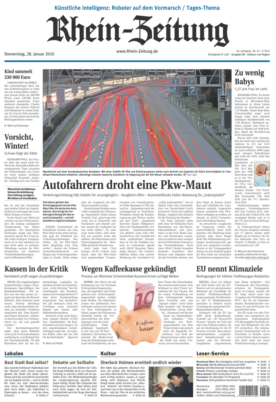 Rhein-Zeitung Koblenz & Region vom Donnerstag, 28.01.2010