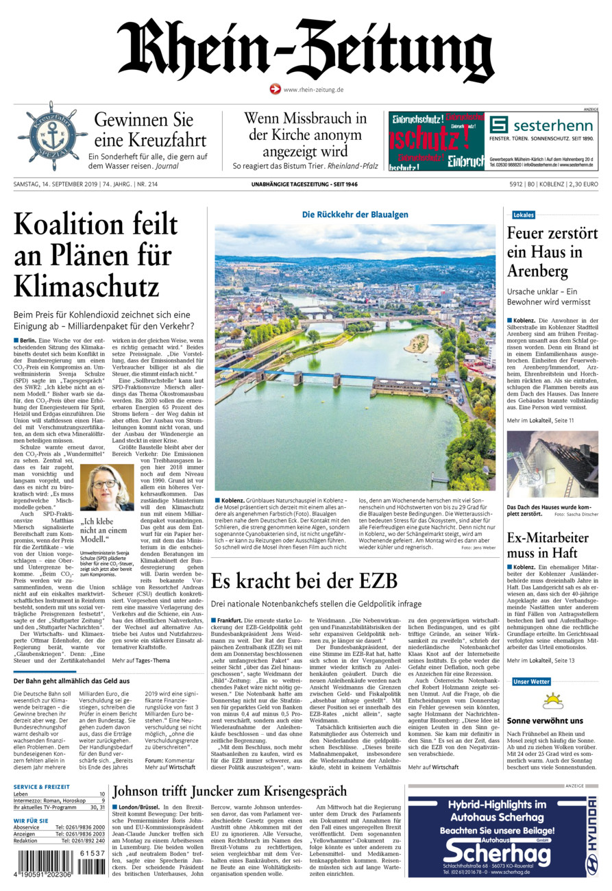 Rhein-Zeitung Koblenz & Region vom Samstag, 14.09.2019