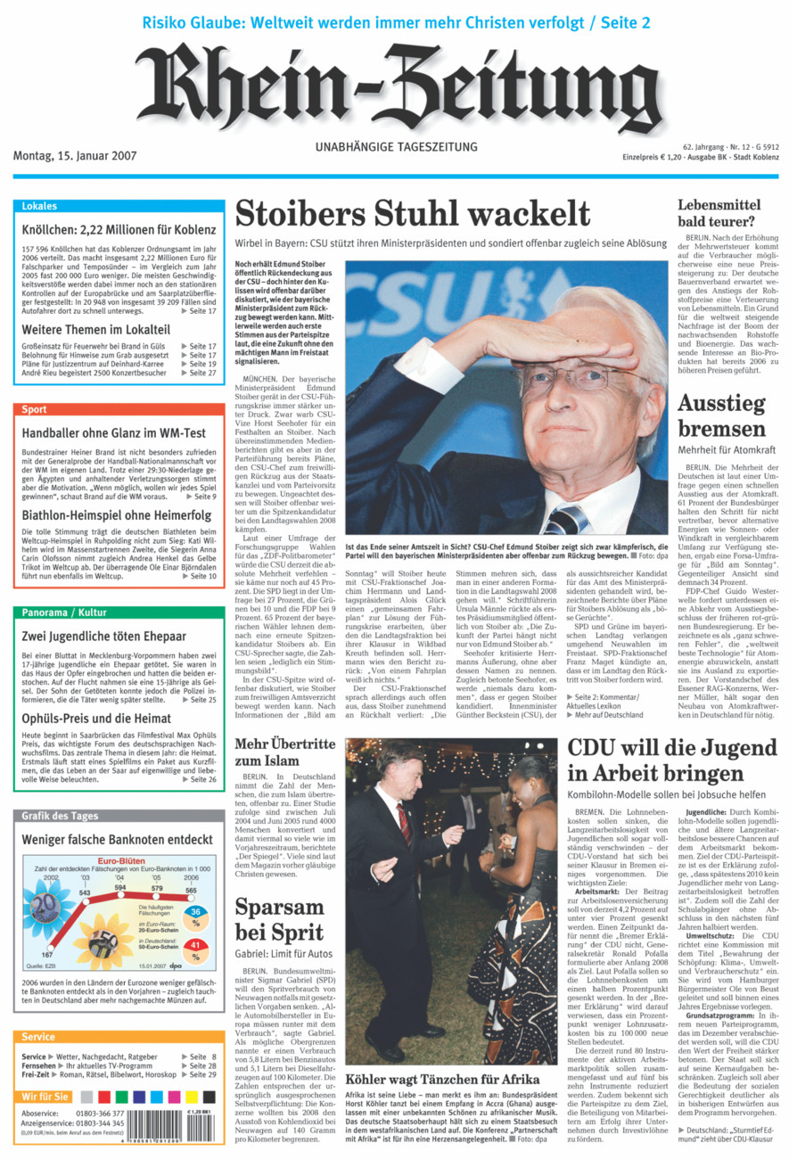 Rhein-Zeitung Koblenz & Region vom Montag, 15.01.2007