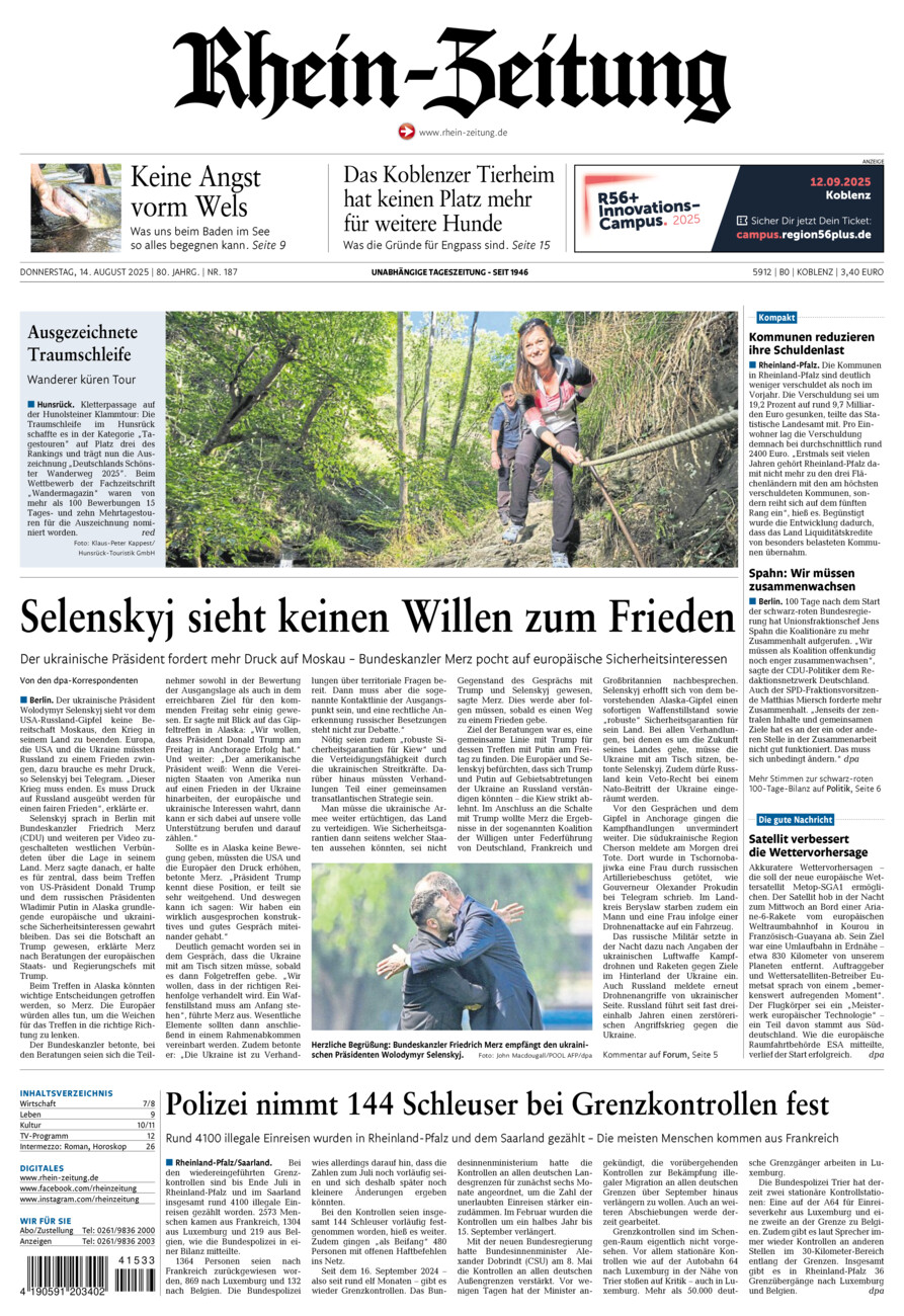 Rhein-Zeitung Koblenz & Region vom Donnerstag, 14.08.2025