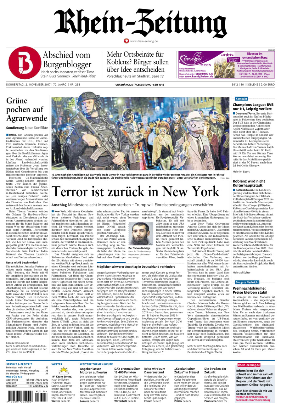 Rhein-Zeitung Koblenz & Region vom Donnerstag, 02.11.2017