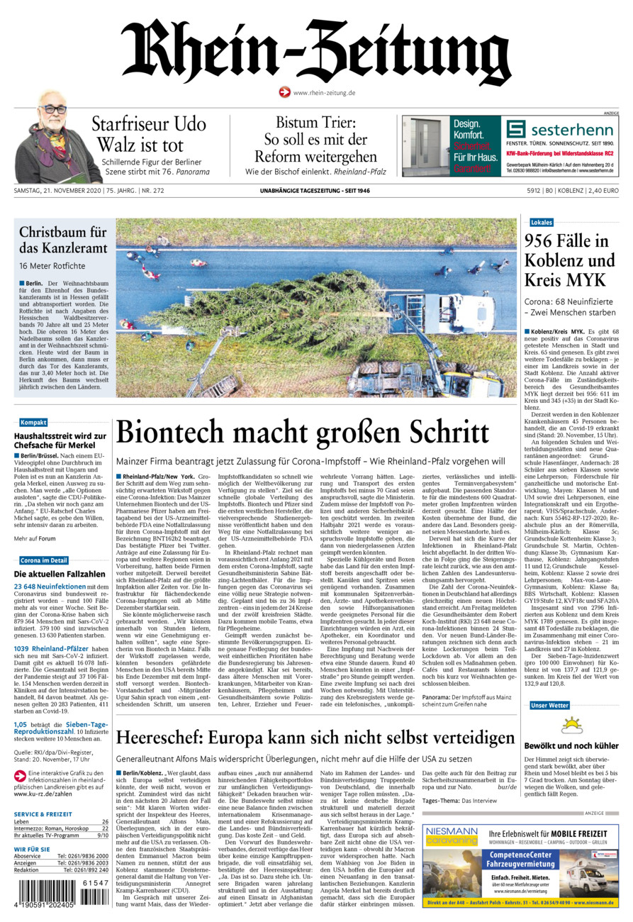 Rhein-Zeitung Koblenz & Region vom Samstag, 21.11.2020