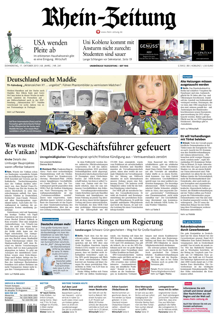 Rhein-Zeitung Koblenz & Region vom Donnerstag, 17.10.2013