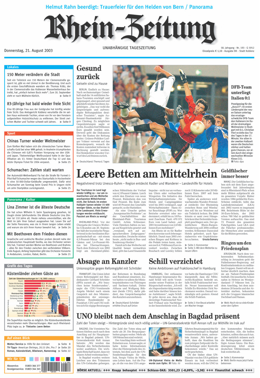 Rhein-Zeitung Koblenz & Region vom Donnerstag, 21.08.2003