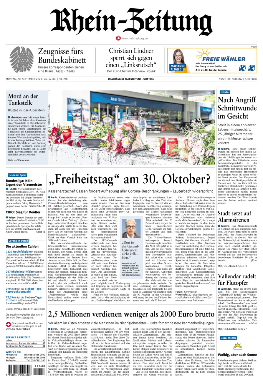 Rhein-Zeitung Koblenz & Region vom Montag, 20.09.2021