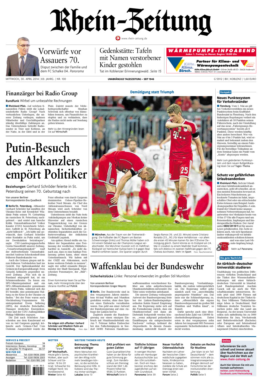Rhein-Zeitung Koblenz & Region vom Mittwoch, 30.04.2014