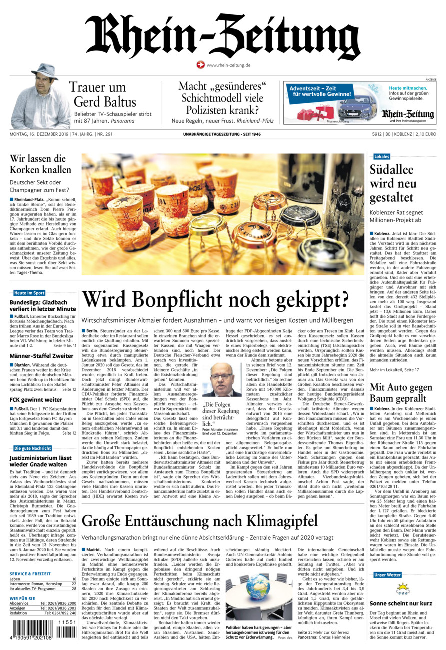 Rhein-Zeitung Koblenz & Region vom Montag, 16.12.2019