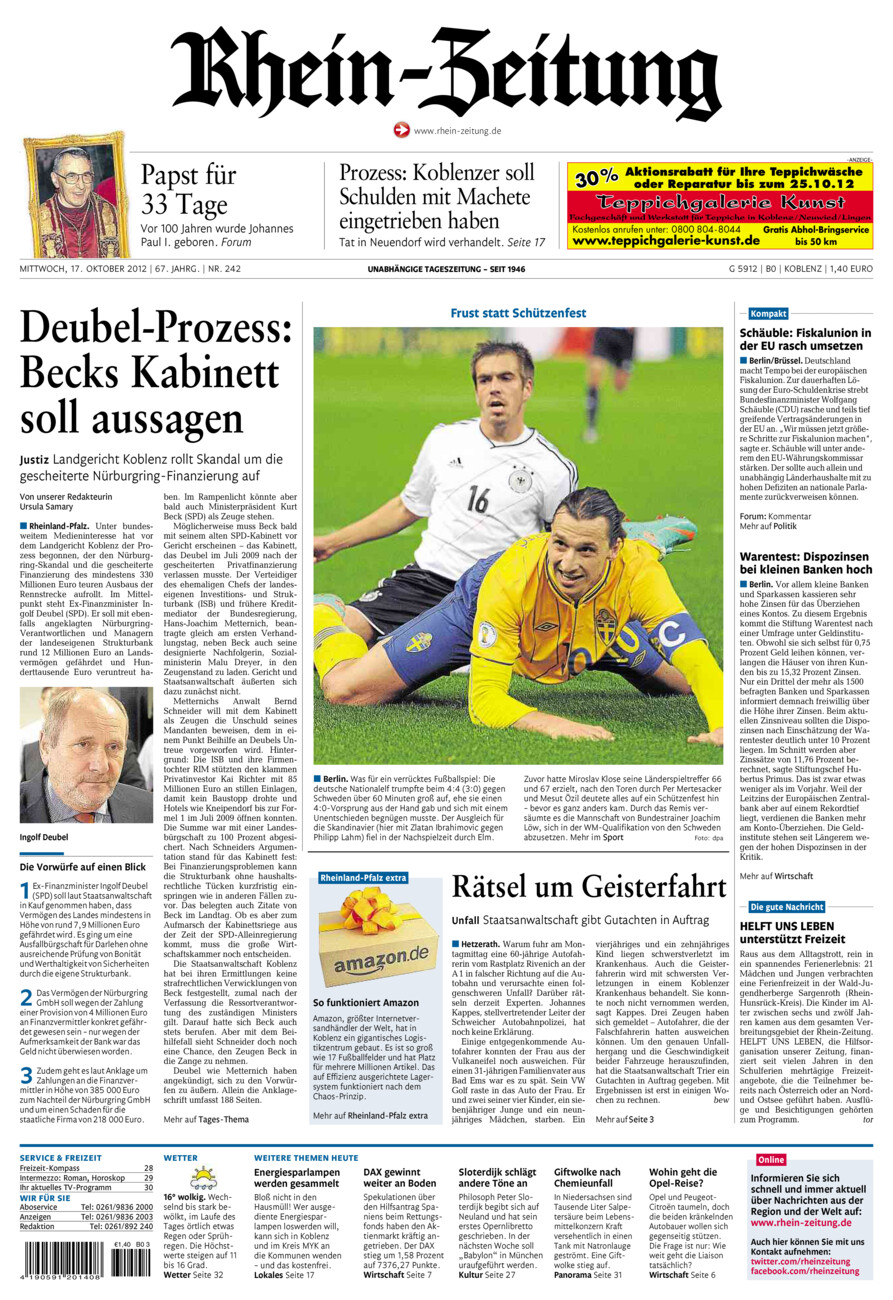 Rhein-Zeitung Koblenz & Region vom Mittwoch, 17.10.2012