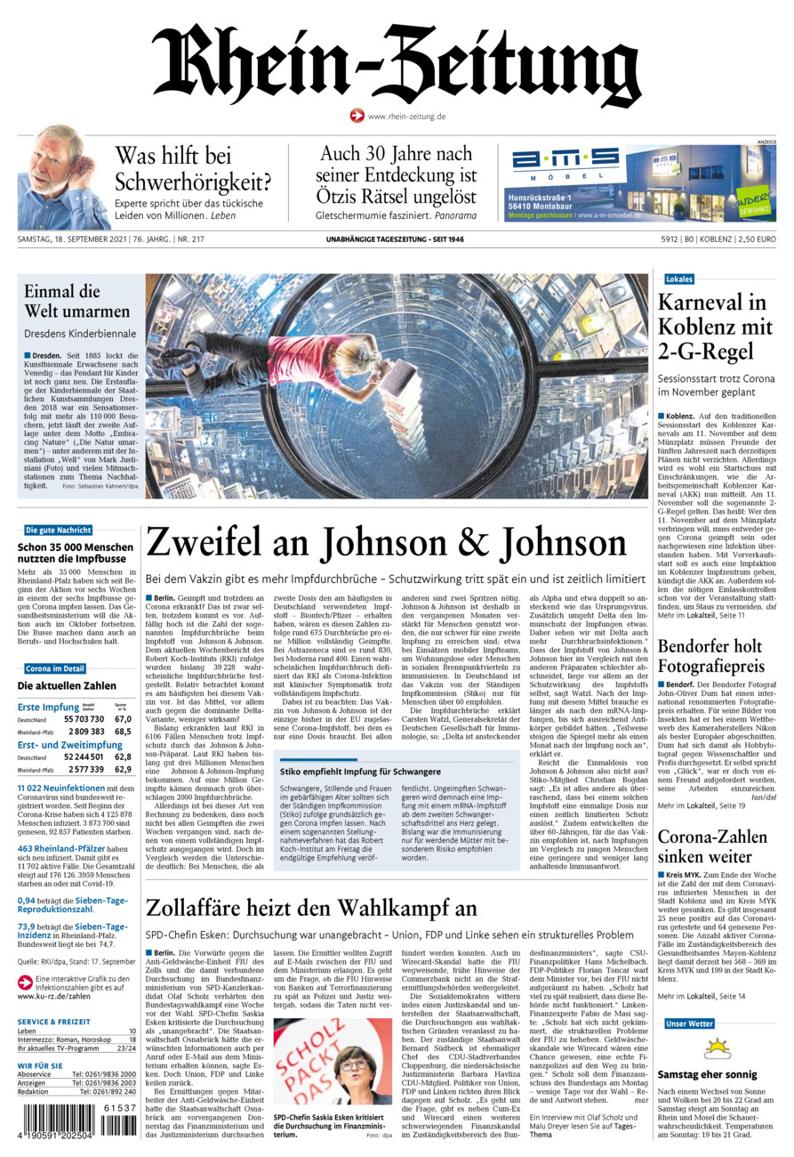 Rhein-Zeitung Koblenz & Region vom Samstag, 18.09.2021