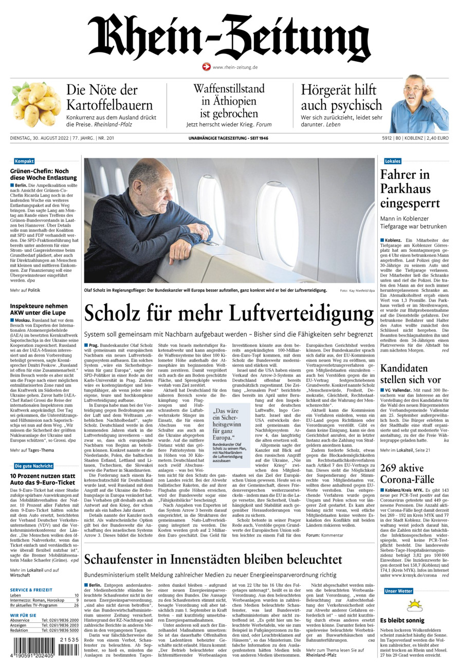 Rhein-Zeitung Koblenz & Region vom Dienstag, 30.08.2022