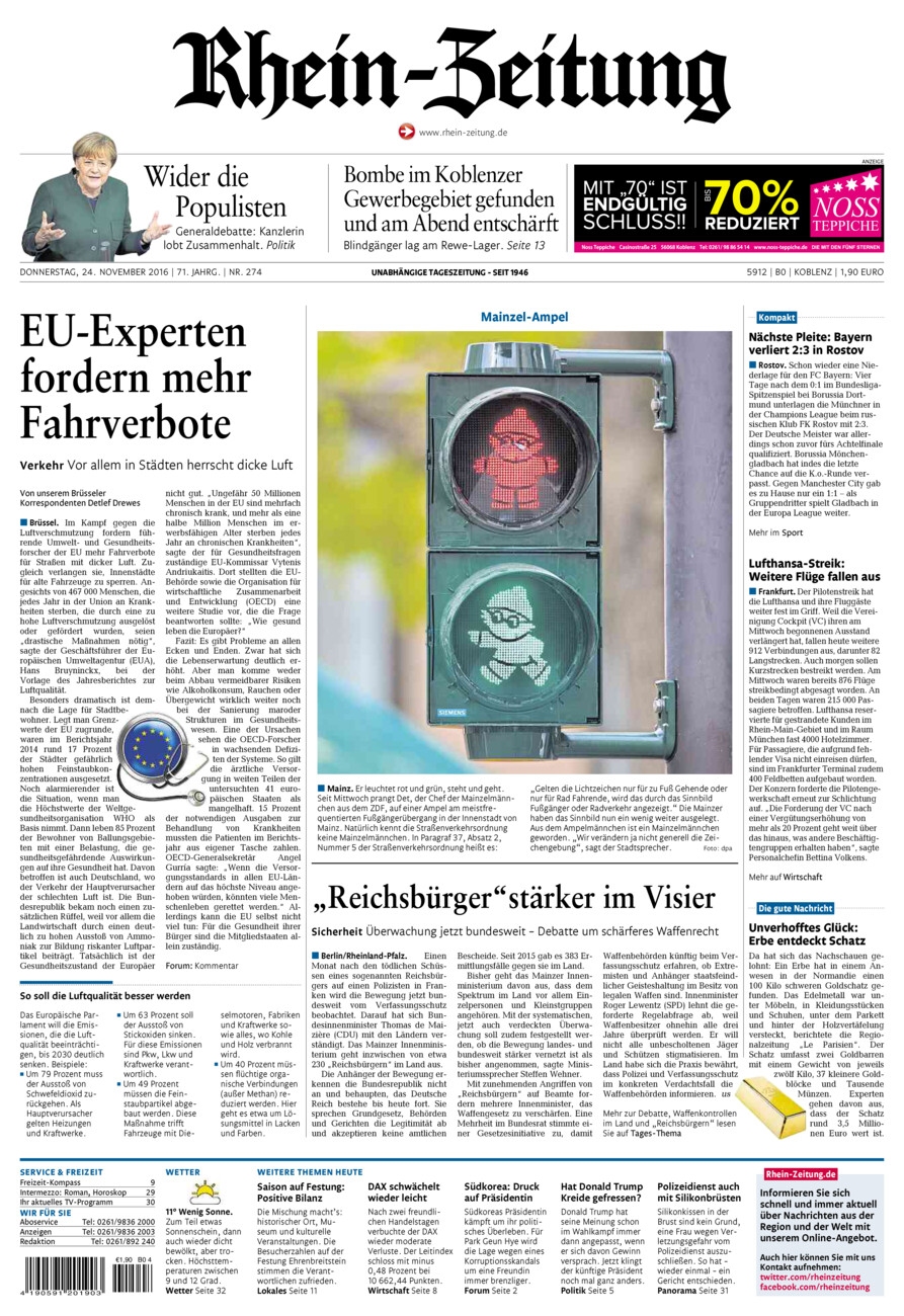 Rhein-Zeitung Koblenz & Region vom Donnerstag, 24.11.2016