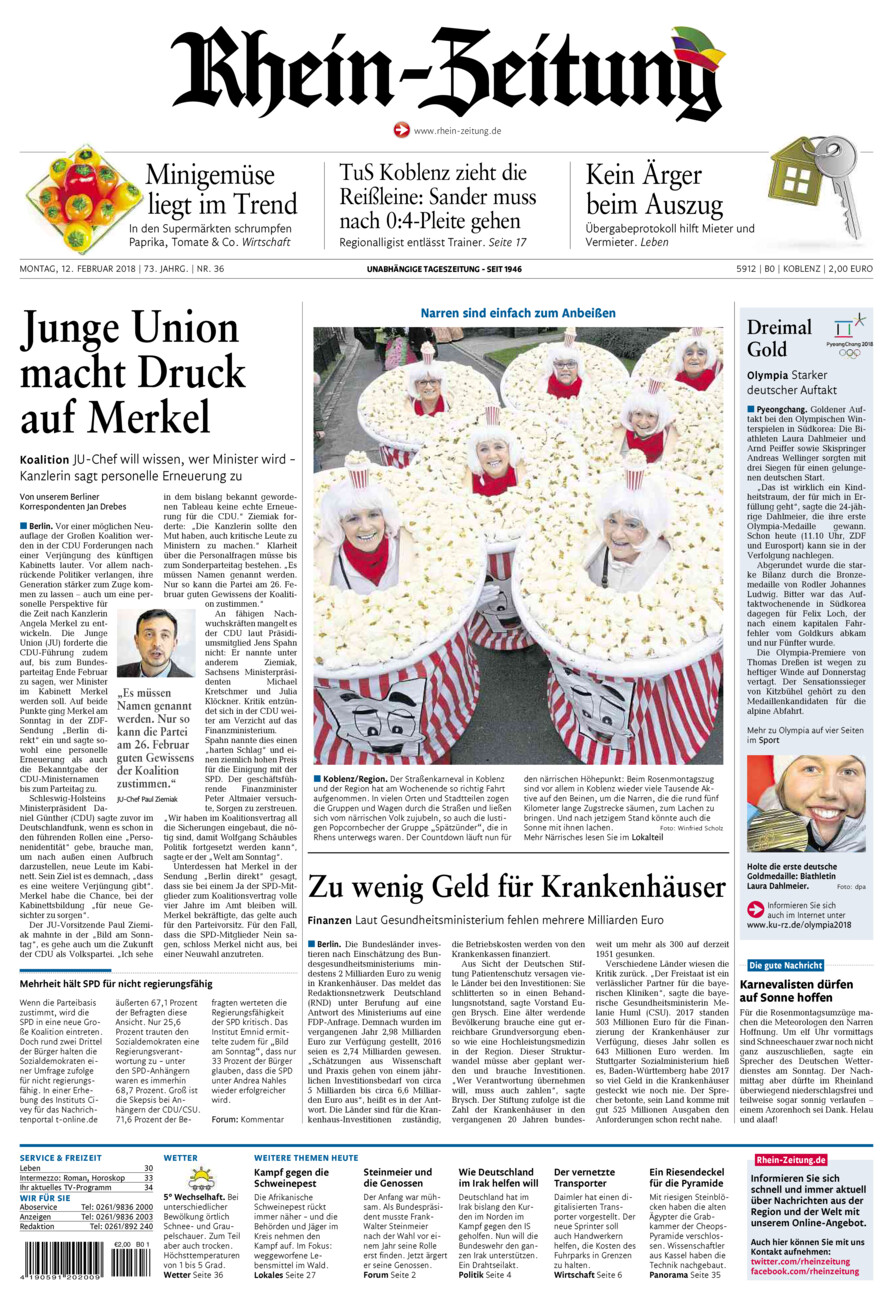 Rhein-Zeitung Koblenz & Region vom Montag, 12.02.2018