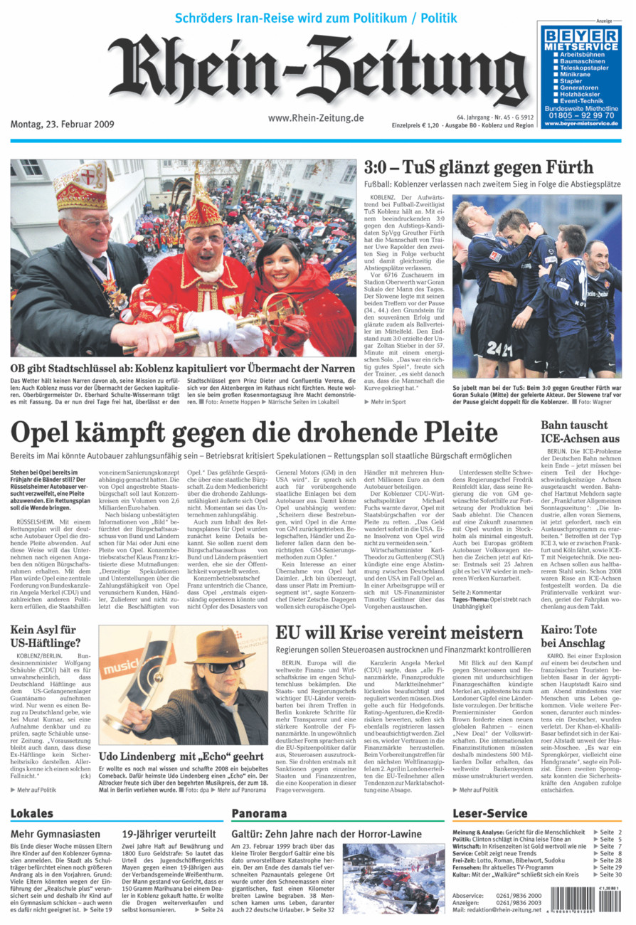 Rhein-Zeitung Koblenz & Region vom Montag, 23.02.2009