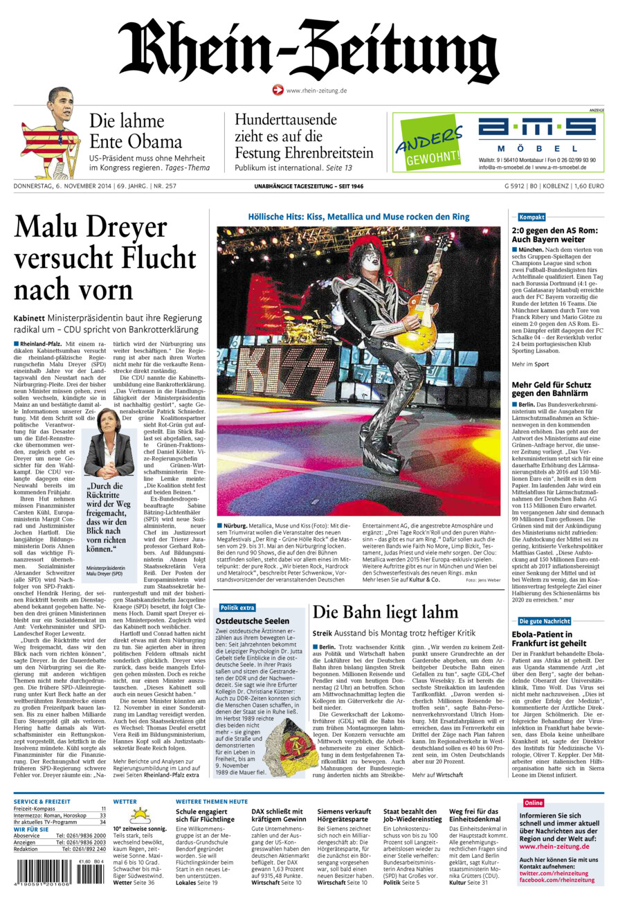 Rhein-Zeitung Koblenz & Region vom Donnerstag, 06.11.2014