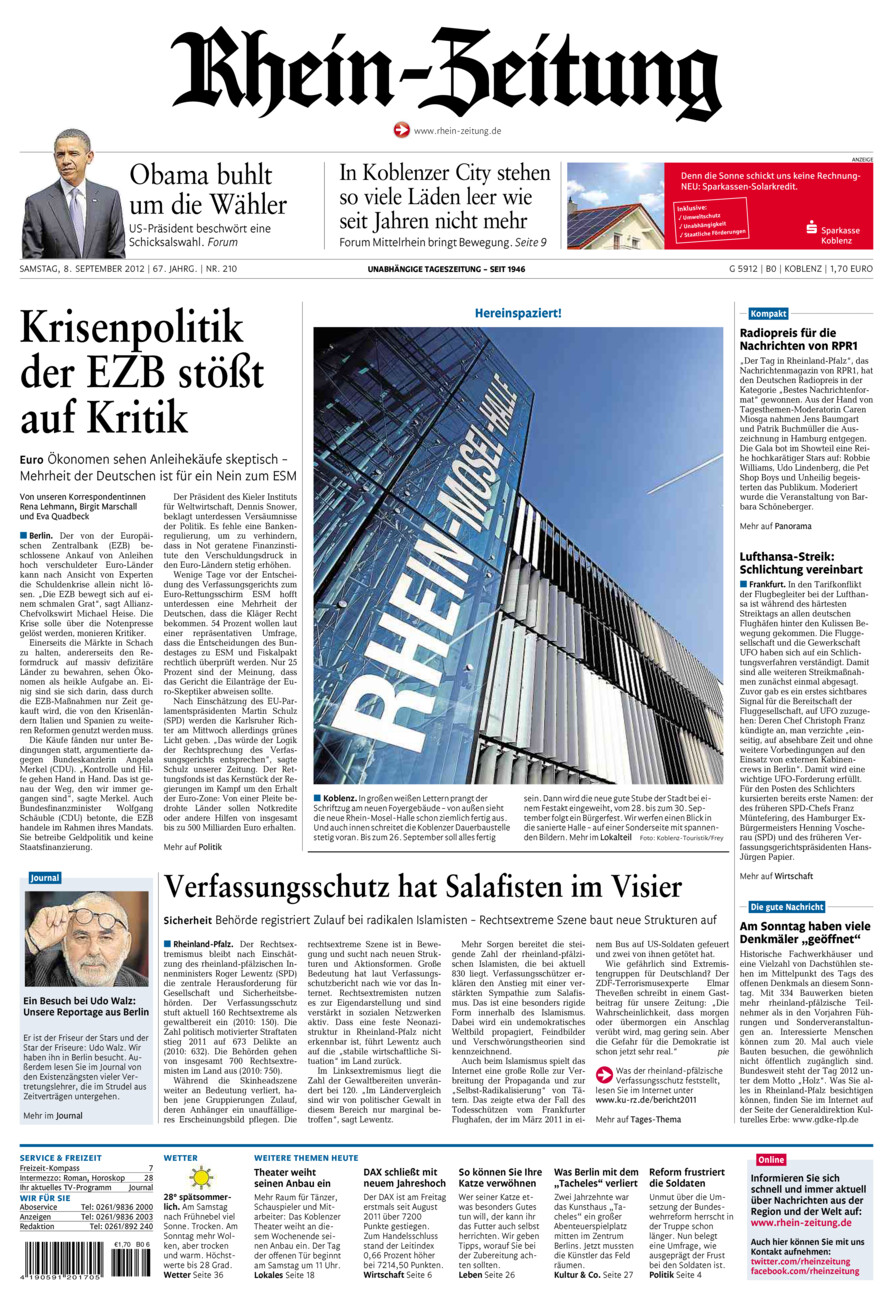 Rhein-Zeitung Koblenz & Region vom Samstag, 08.09.2012