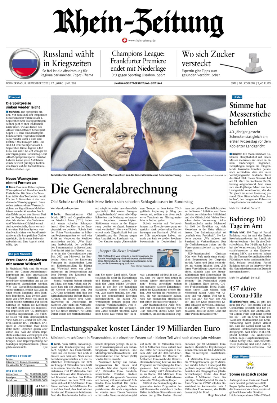 Rhein-Zeitung Koblenz & Region vom Donnerstag, 08.09.2022