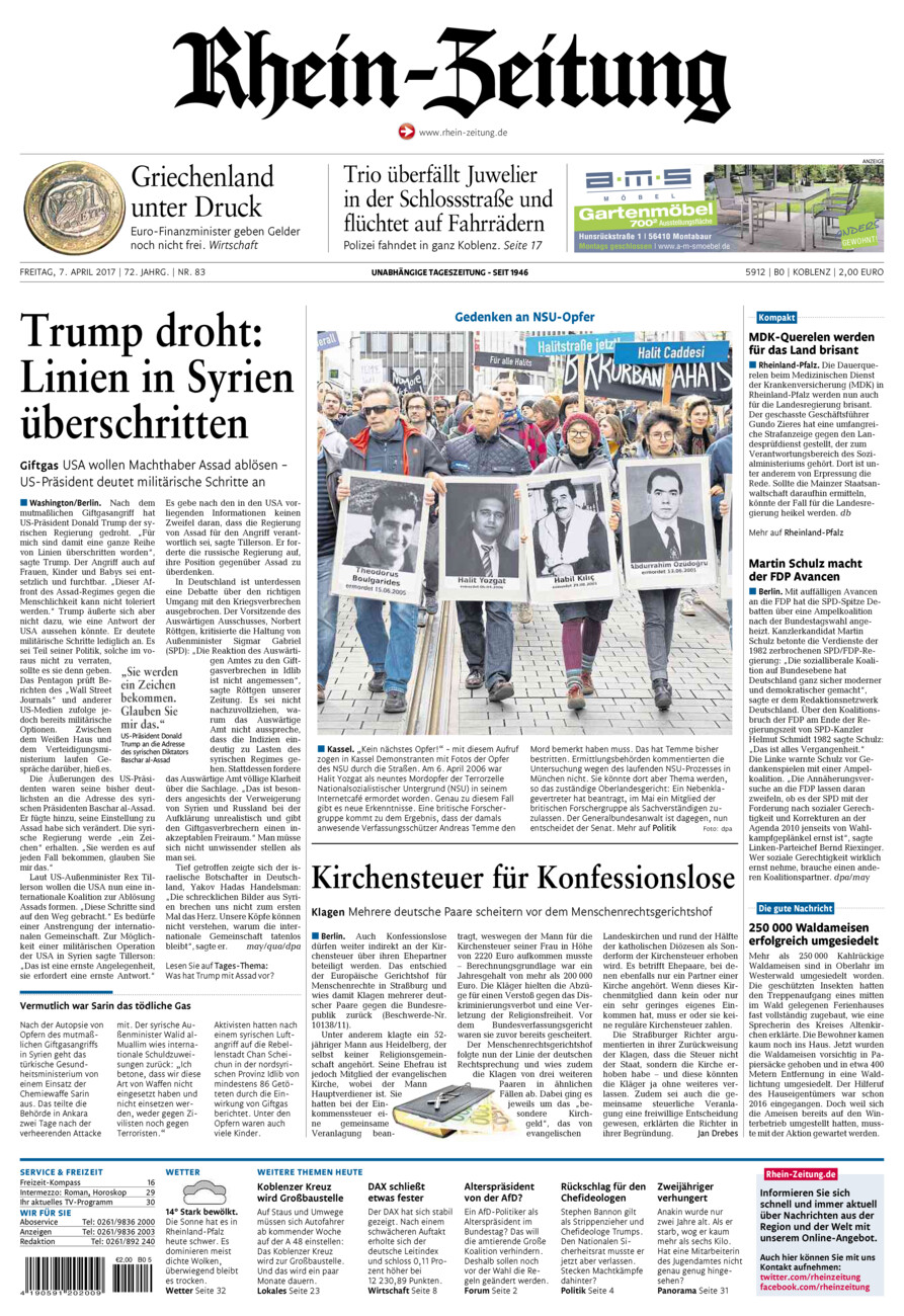 Rhein-Zeitung Koblenz & Region vom Freitag, 07.04.2017