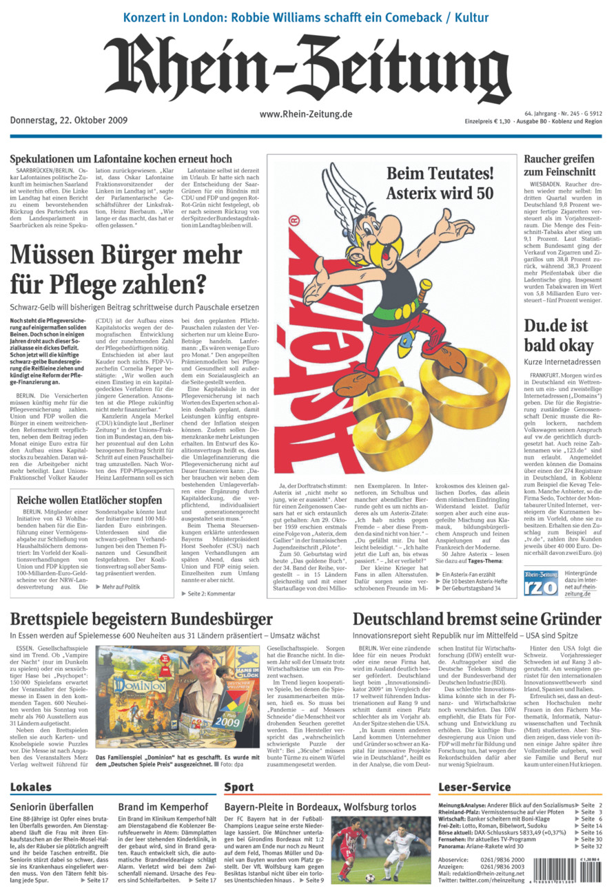 Rhein-Zeitung Koblenz & Region vom Donnerstag, 22.10.2009
