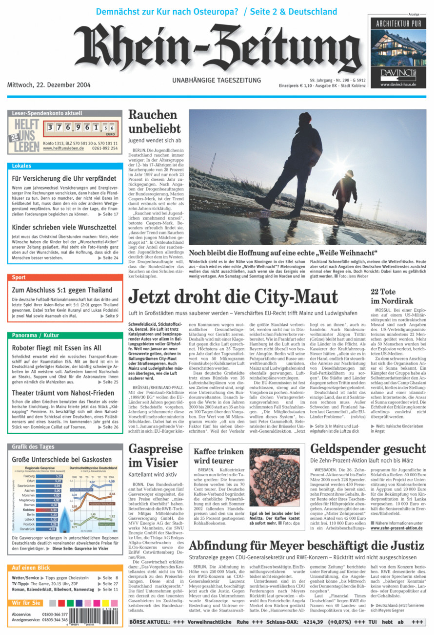 Rhein-Zeitung Koblenz & Region vom Mittwoch, 22.12.2004