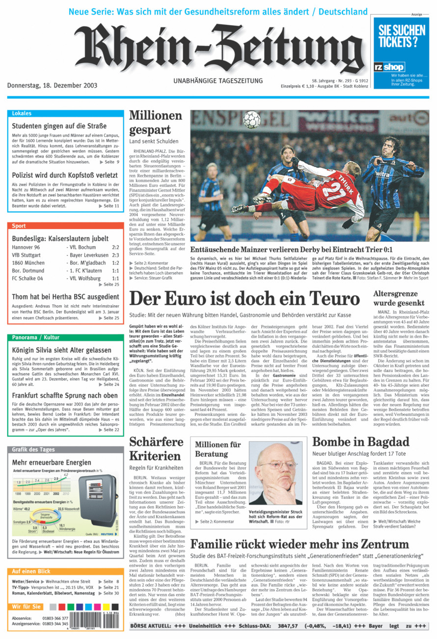 Rhein-Zeitung Koblenz & Region vom Donnerstag, 18.12.2003