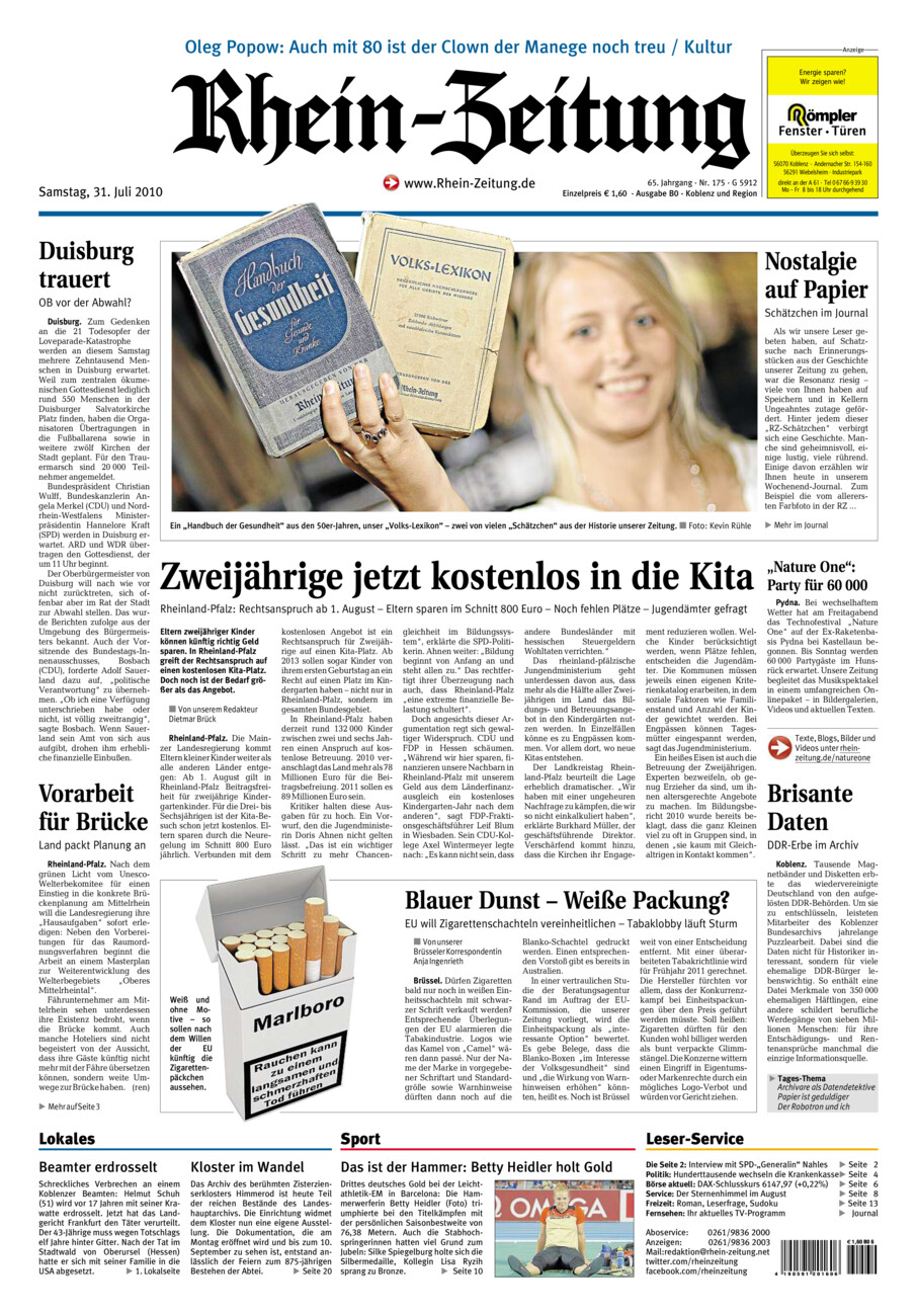 Rhein-Zeitung Koblenz & Region vom Samstag, 31.07.2010
