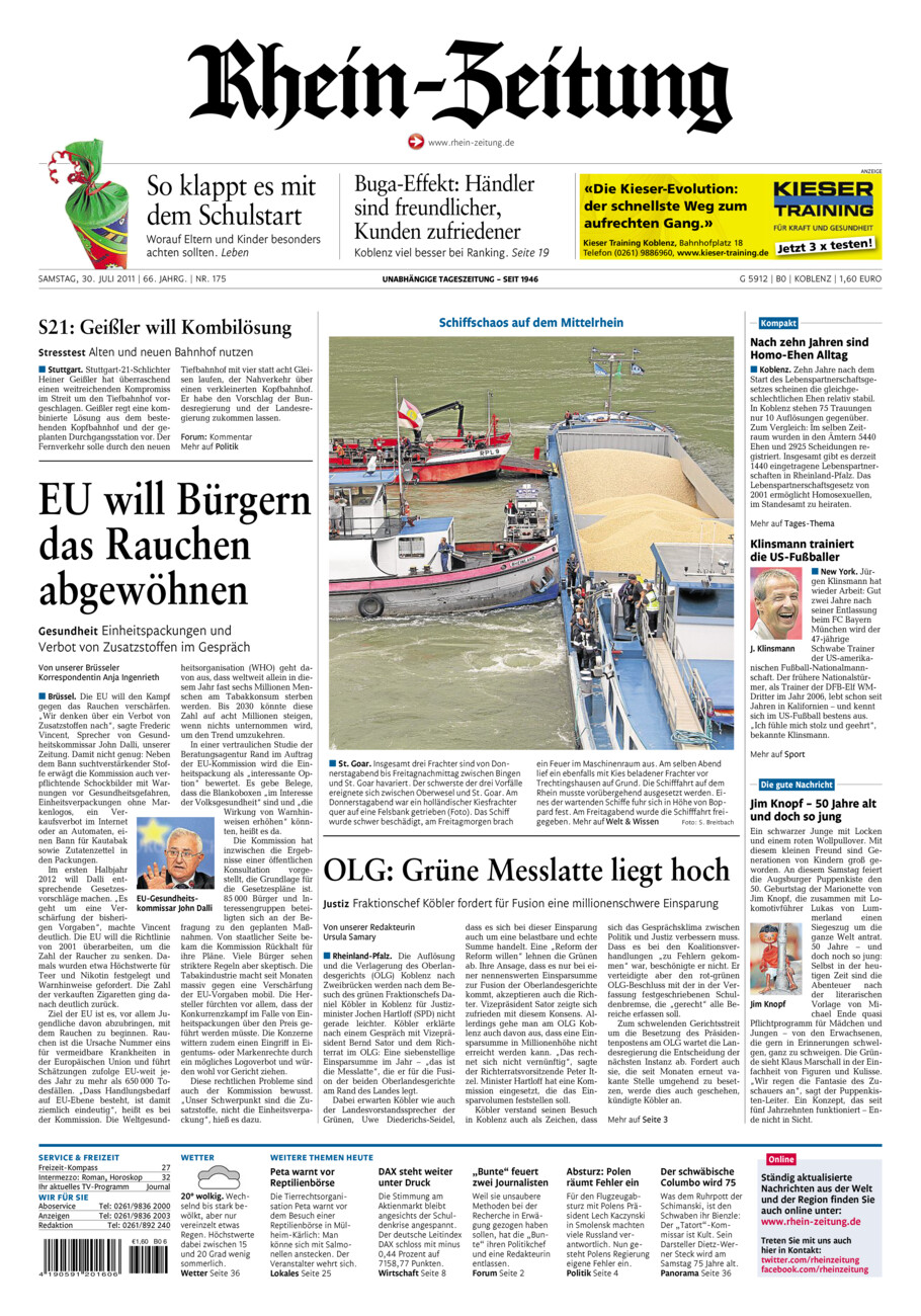 Rhein-Zeitung Koblenz & Region vom Samstag, 30.07.2011