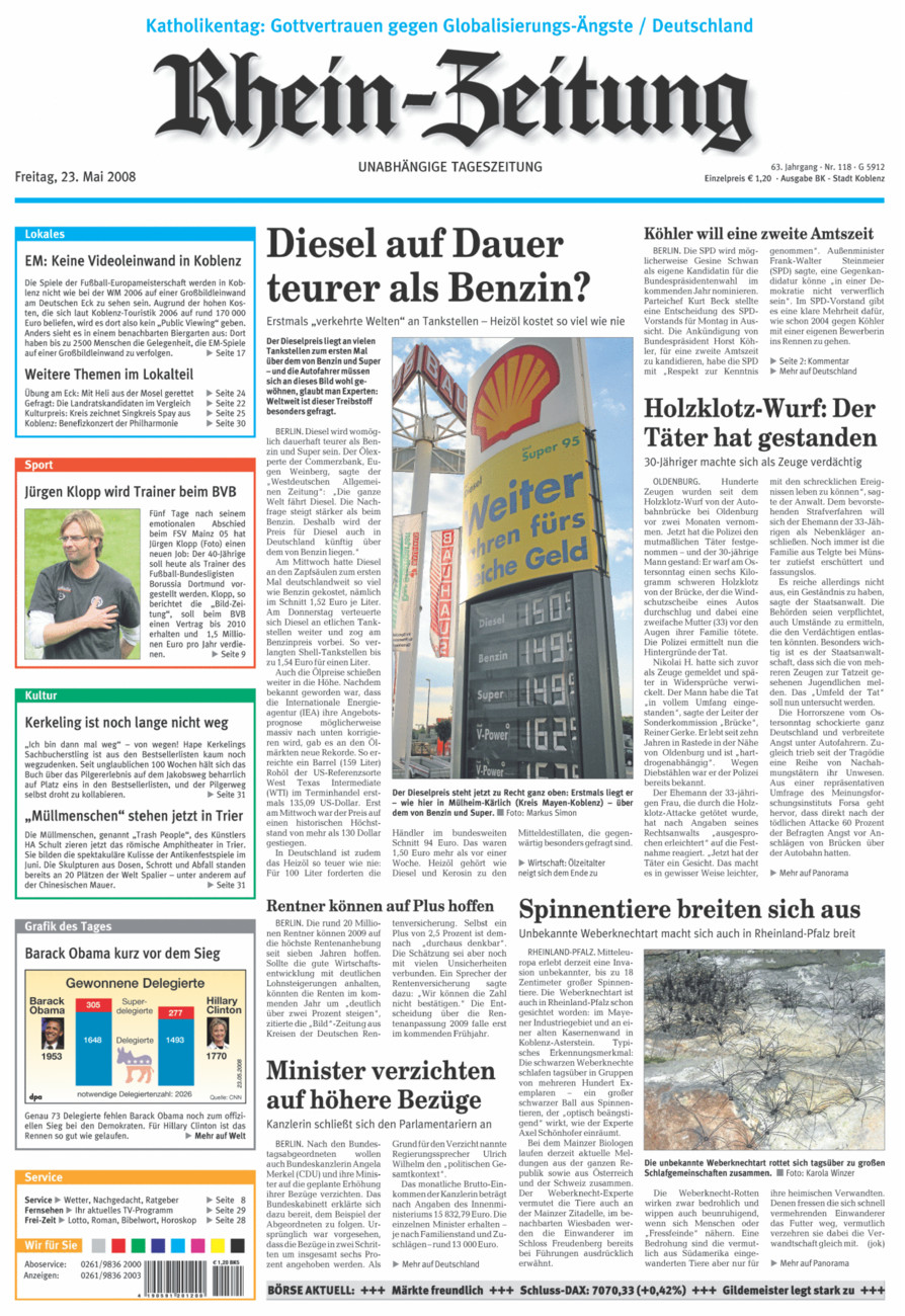 Rhein-Zeitung Koblenz & Region vom Freitag, 23.05.2008