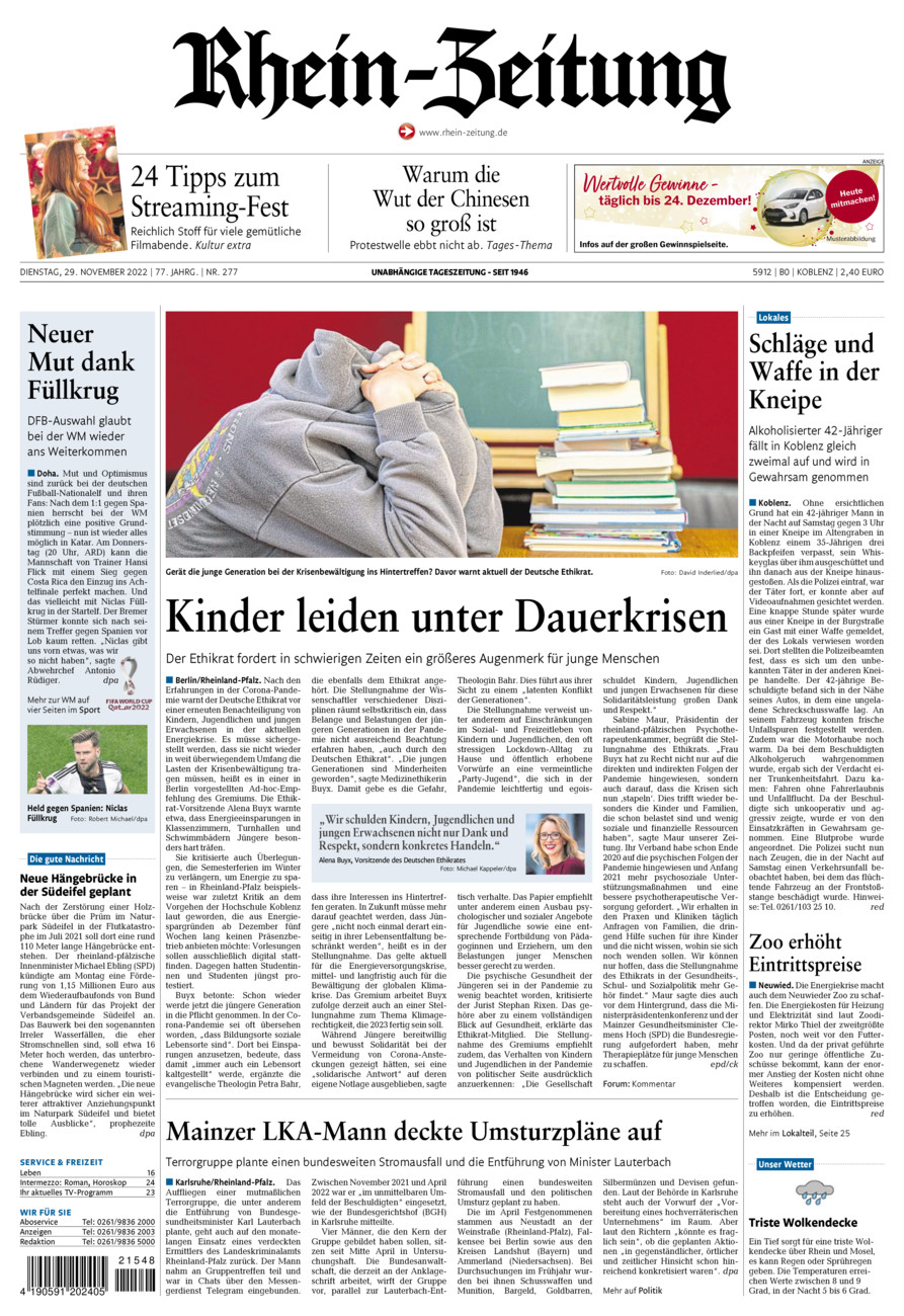 Rhein-Zeitung Koblenz & Region vom Dienstag, 29.11.2022
