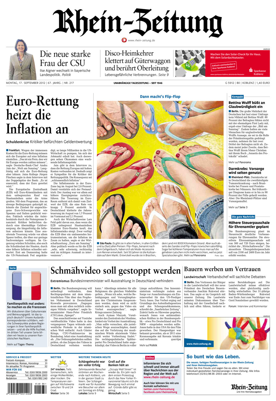 Rhein-Zeitung Koblenz & Region vom Montag, 17.09.2012