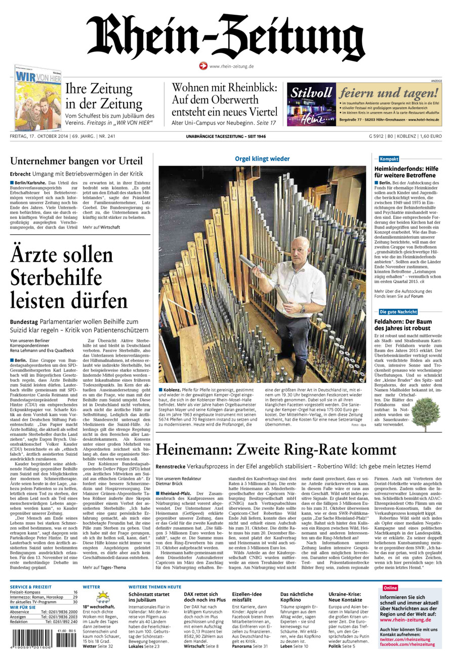 Rhein-Zeitung Koblenz & Region vom Freitag, 17.10.2014