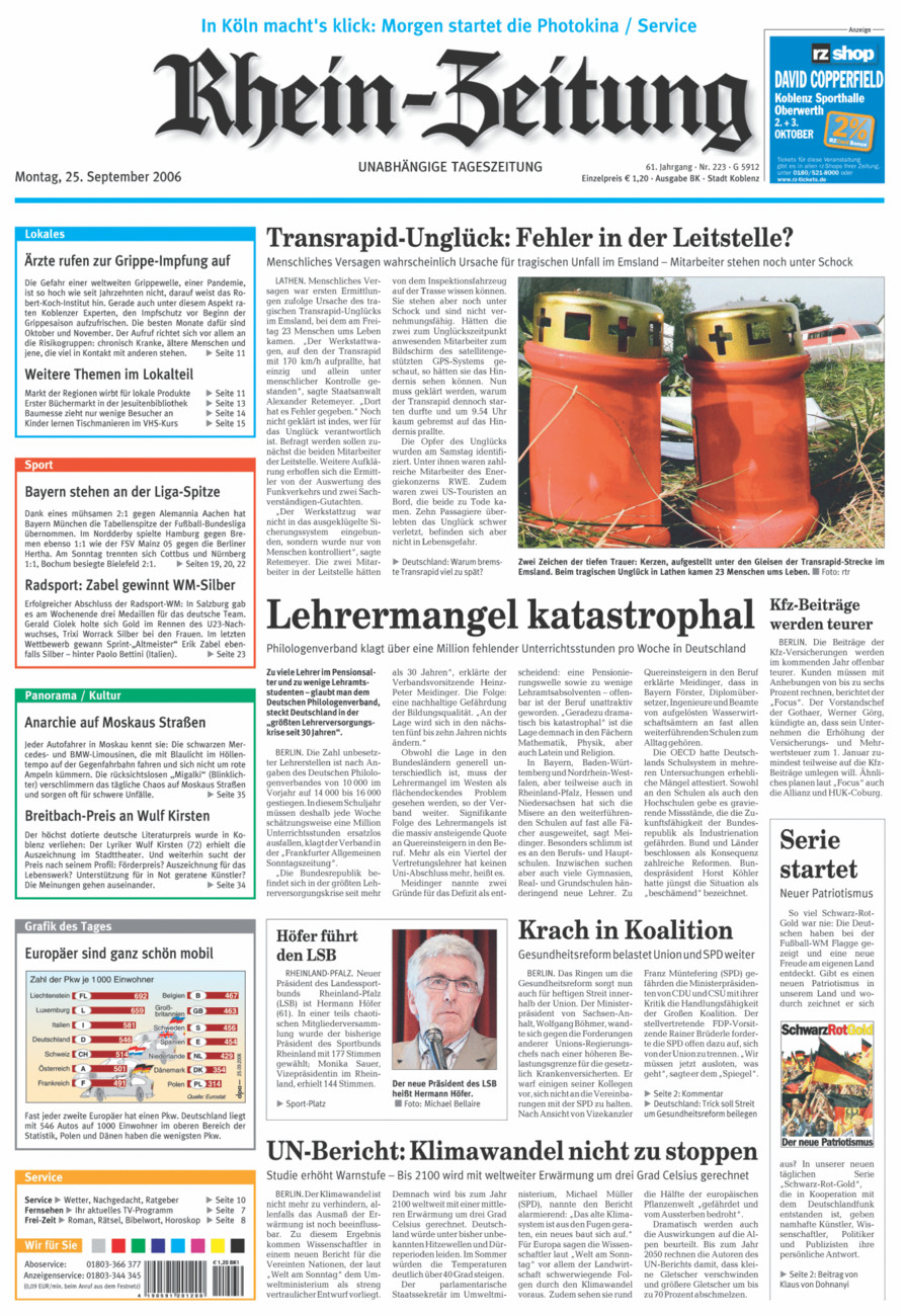 Rhein-Zeitung Koblenz & Region vom Montag, 25.09.2006
