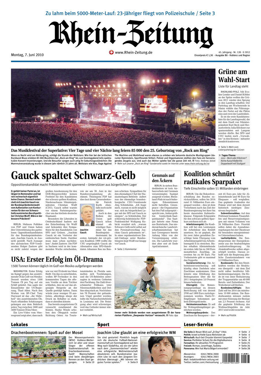Rhein-Zeitung Koblenz & Region vom Montag, 07.06.2010