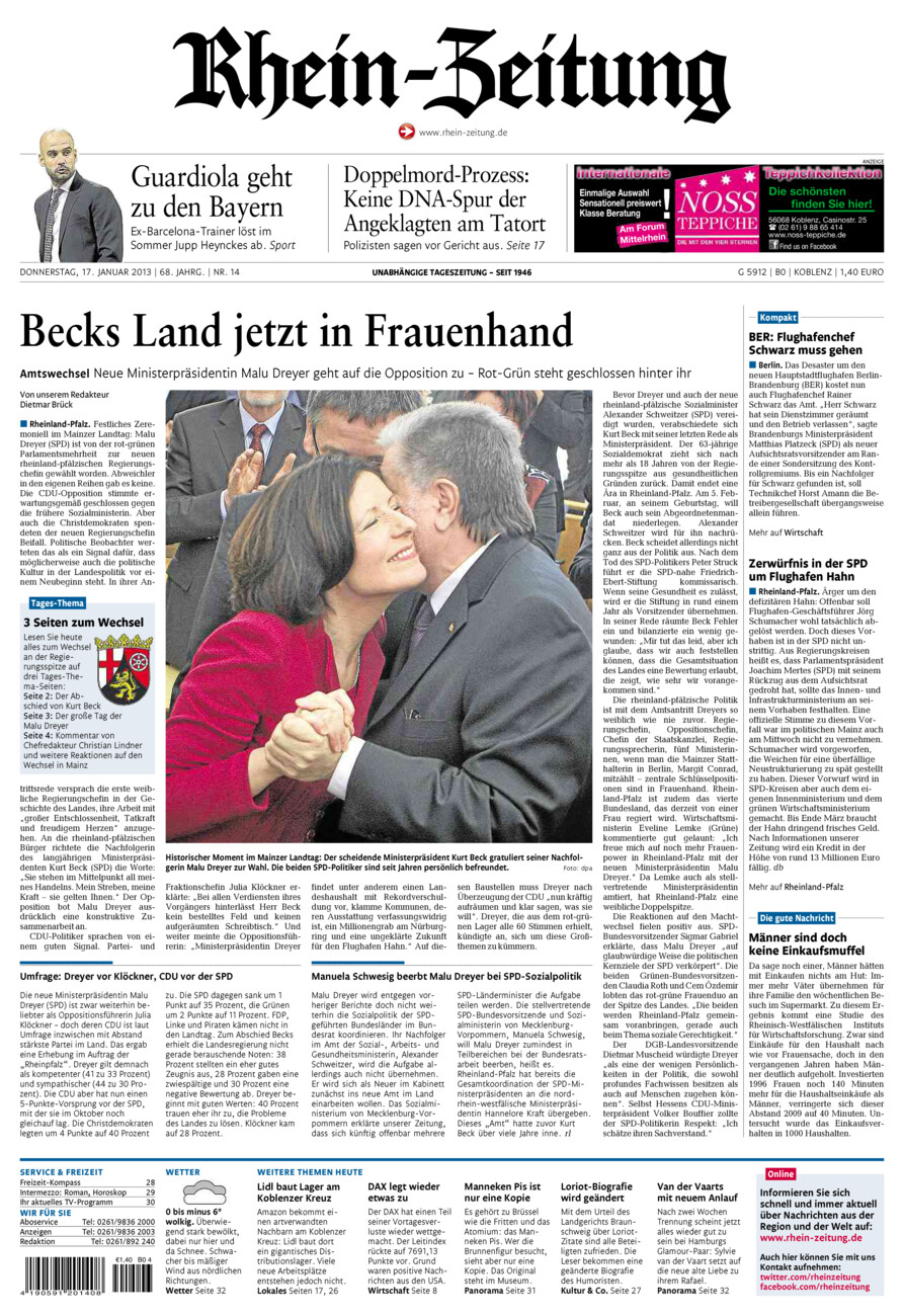 Rhein-Zeitung Koblenz & Region vom Donnerstag, 17.01.2013