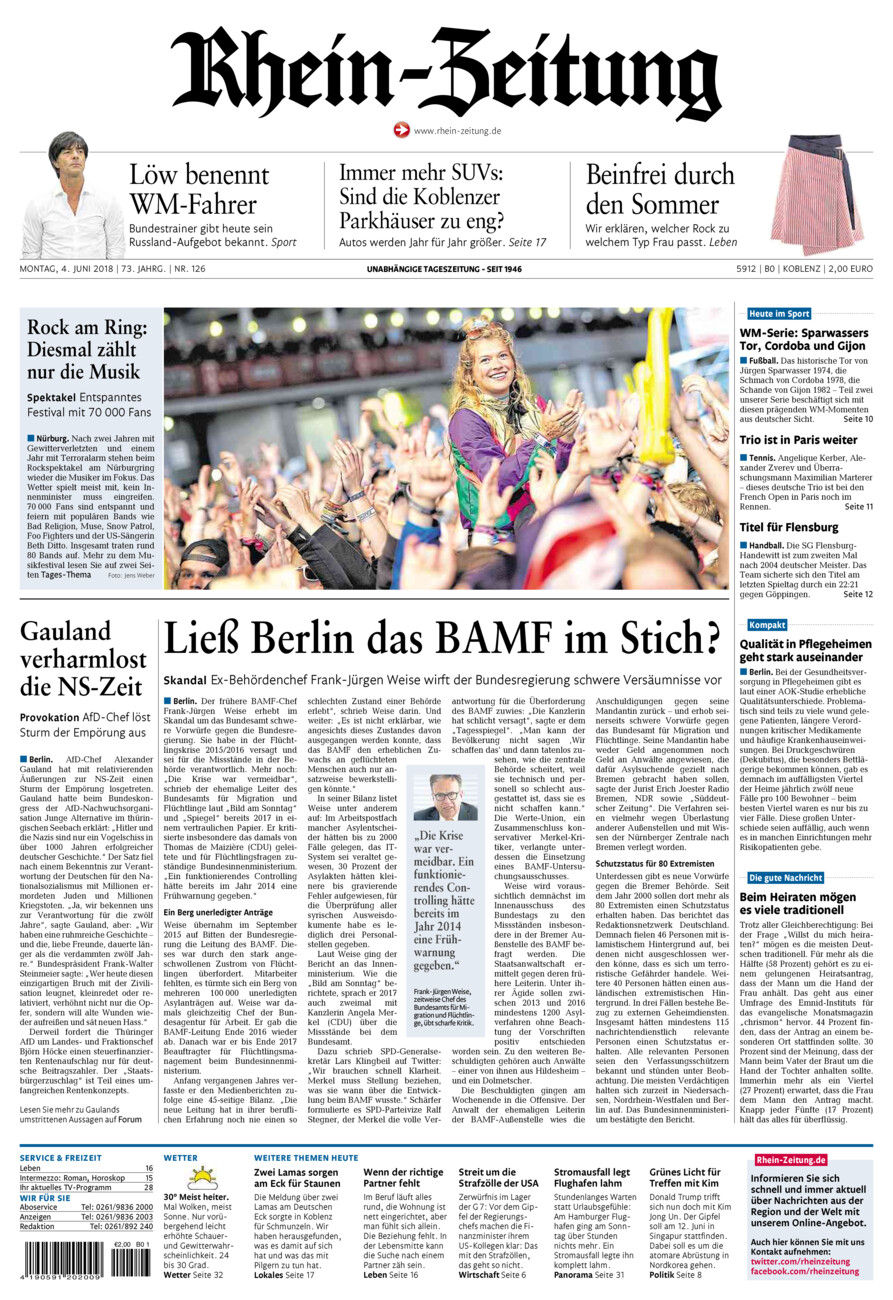 Rhein-Zeitung Koblenz & Region vom Montag, 04.06.2018