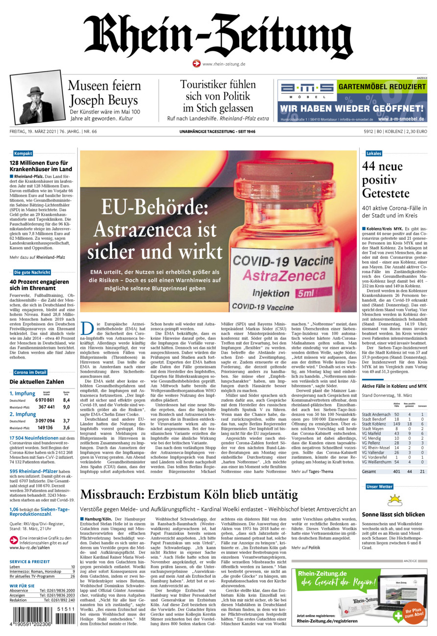 Rhein-Zeitung Koblenz & Region vom Freitag, 19.03.2021