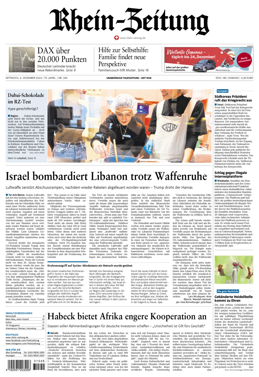 Rhein-Zeitung Koblenz & Region vom Mittwoch, 04.12.2024