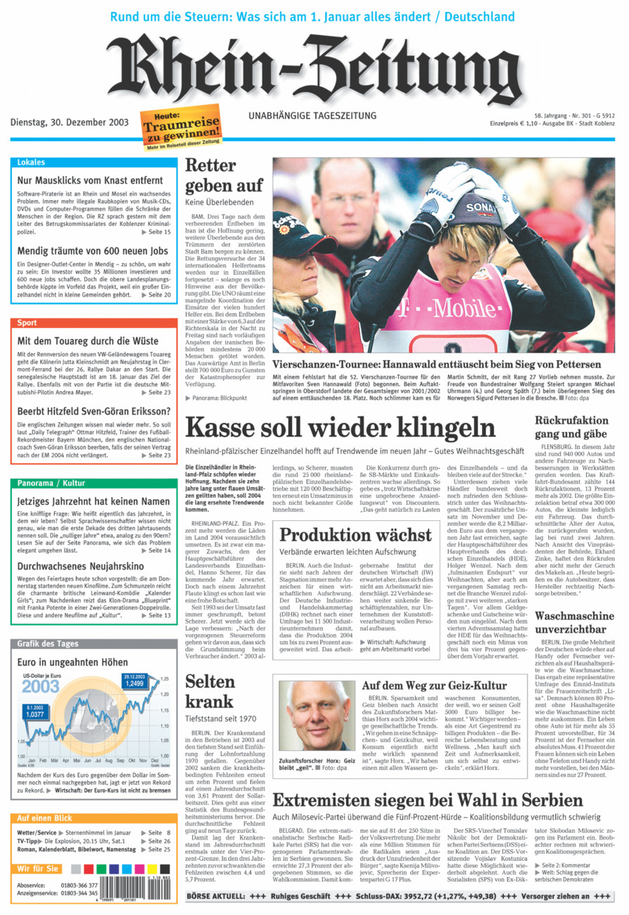 Rhein-Zeitung Koblenz & Region vom Dienstag, 30.12.2003