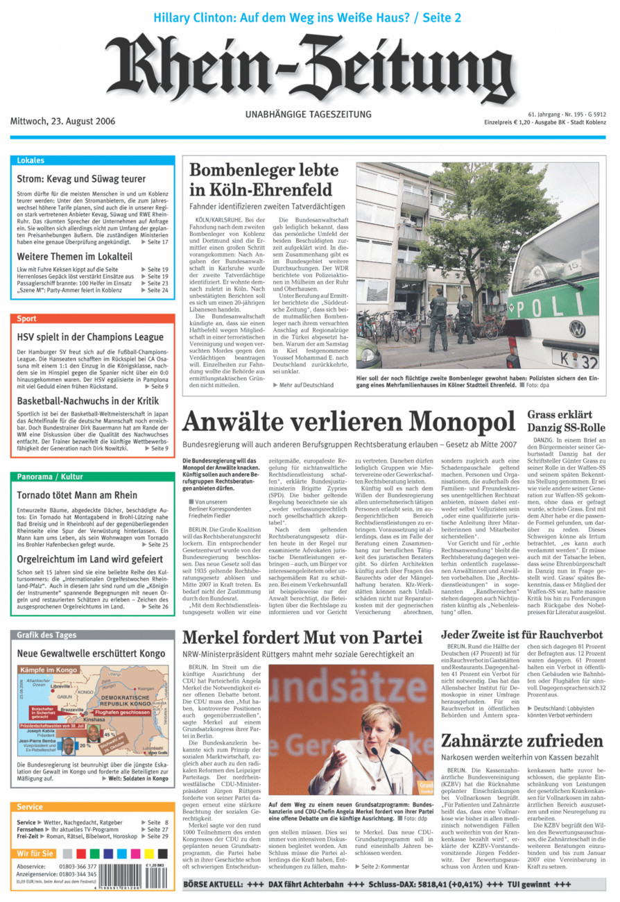Rhein-Zeitung Koblenz & Region vom Mittwoch, 23.08.2006