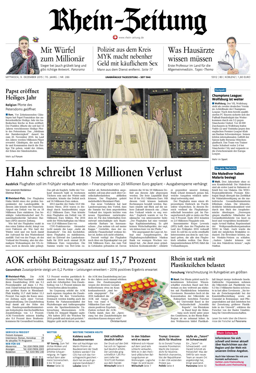 Rhein-Zeitung Koblenz & Region vom Mittwoch, 09.12.2015