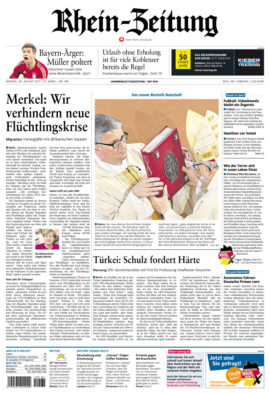 Rhein-Zeitung Koblenz & Region vom Montag, 28.08.2017