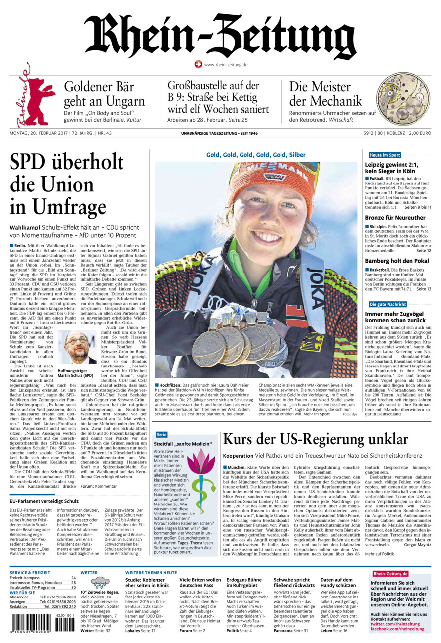 Rhein-Zeitung Koblenz & Region vom Montag, 20.02.2017