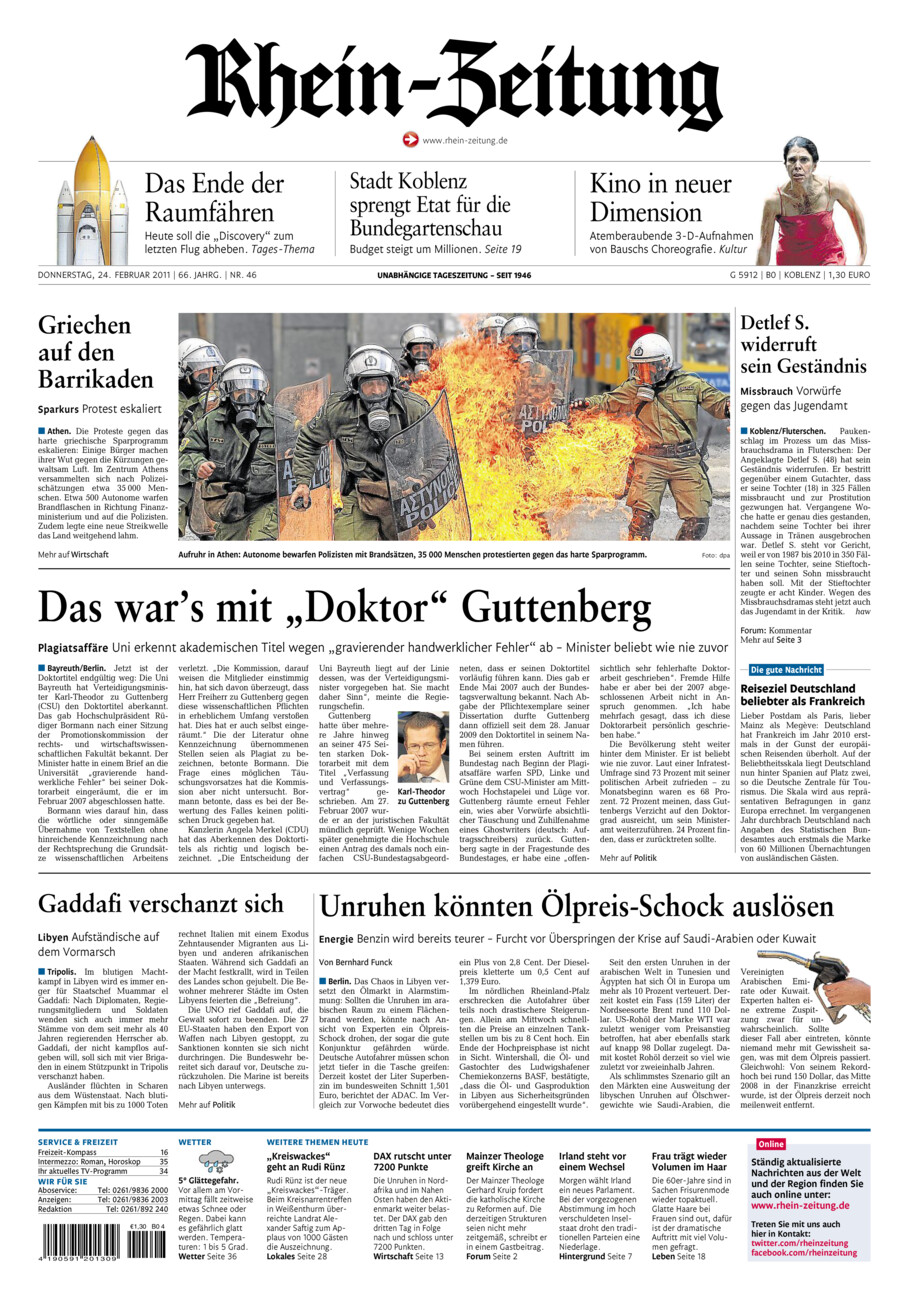 Rhein-Zeitung Koblenz & Region vom Donnerstag, 24.02.2011