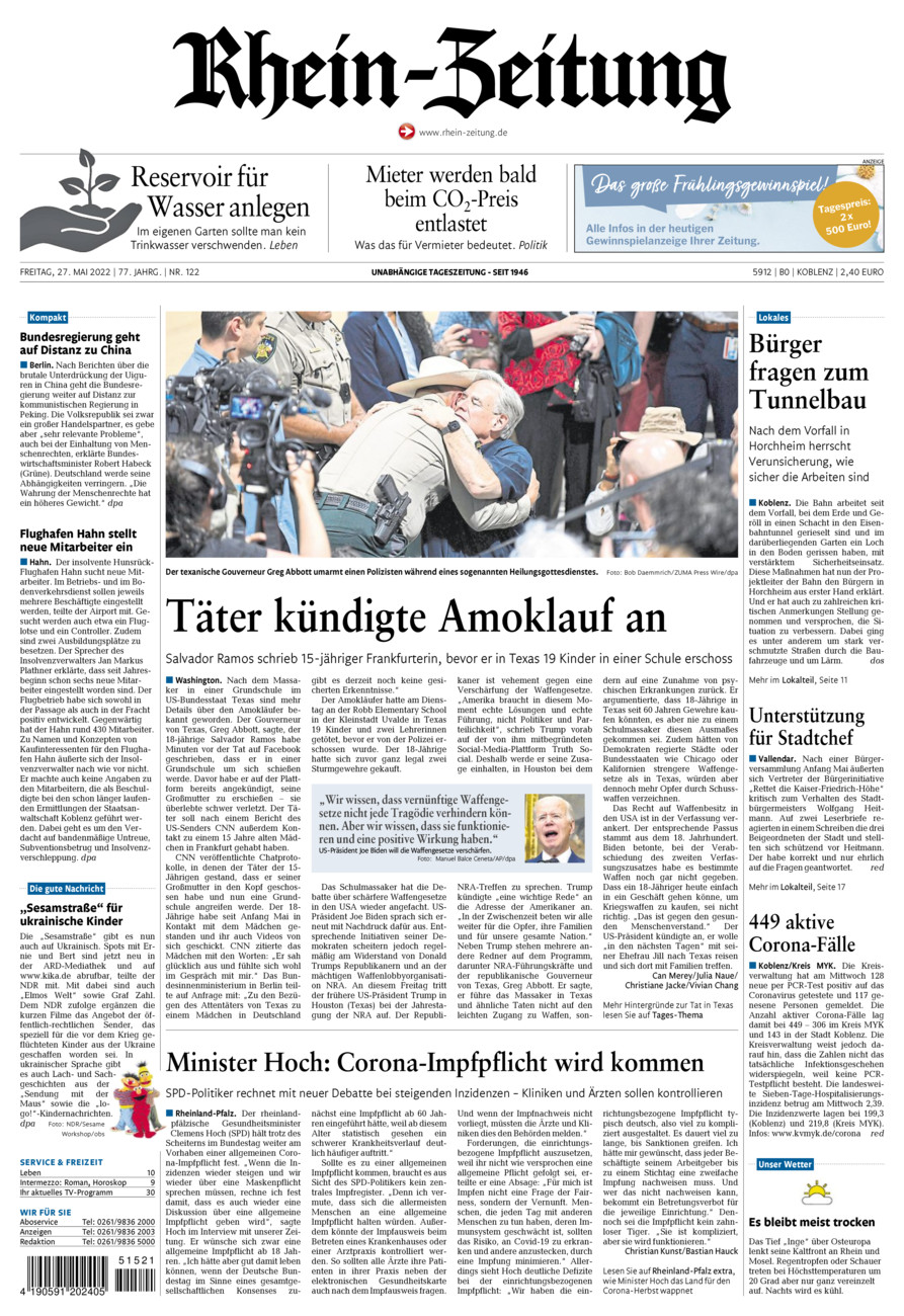 Rhein-Zeitung Koblenz & Region vom Freitag, 27.05.2022