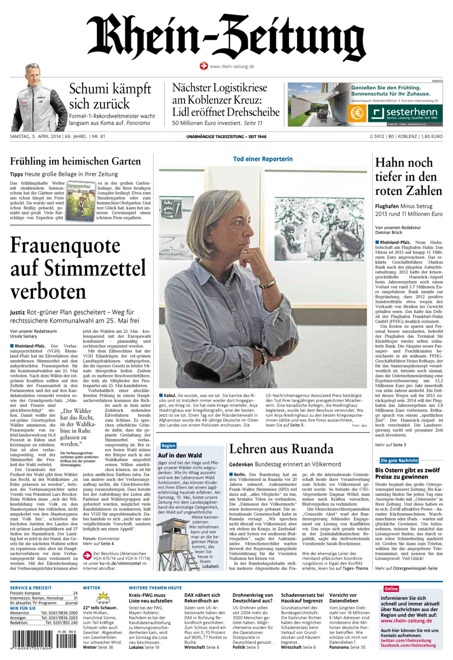 Rhein-Zeitung Koblenz & Region vom Samstag, 05.04.2014