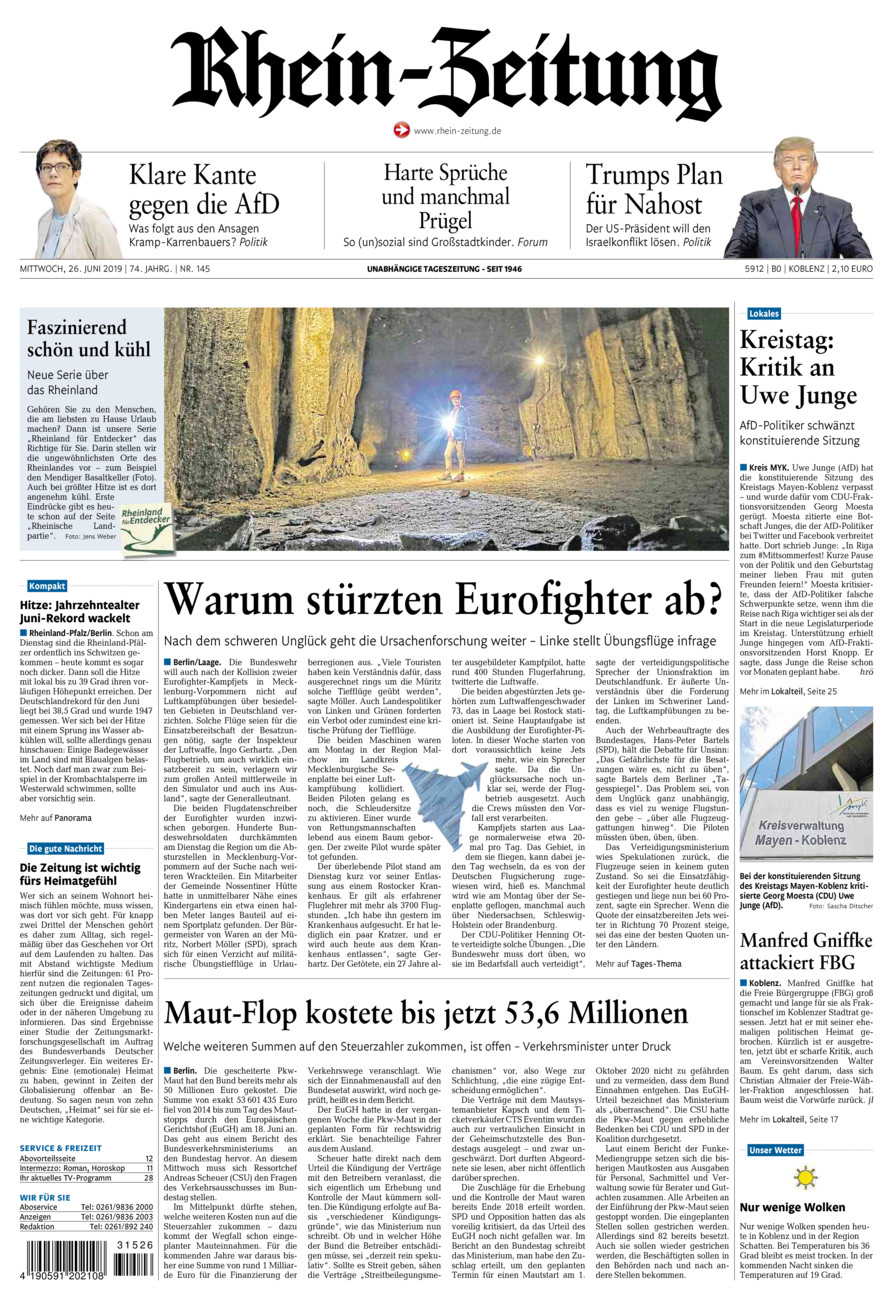 Rhein-Zeitung Koblenz & Region vom Mittwoch, 26.06.2019