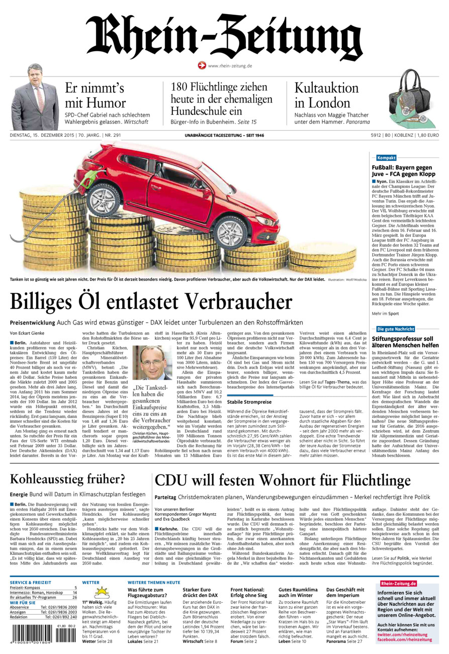 Rhein-Zeitung Koblenz & Region vom Dienstag, 15.12.2015