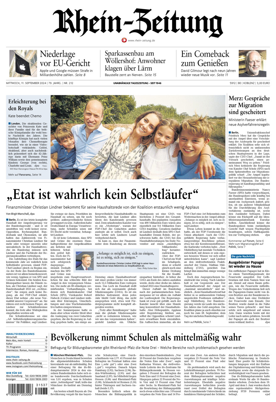 Rhein-Zeitung Koblenz & Region vom Mittwoch, 11.09.2024