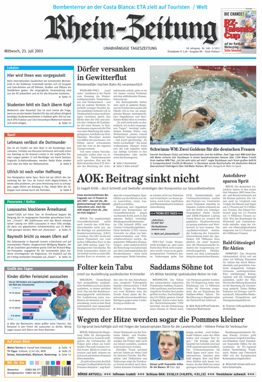 Rhein-Zeitung Koblenz & Region vom Mittwoch, 23.07.2003
