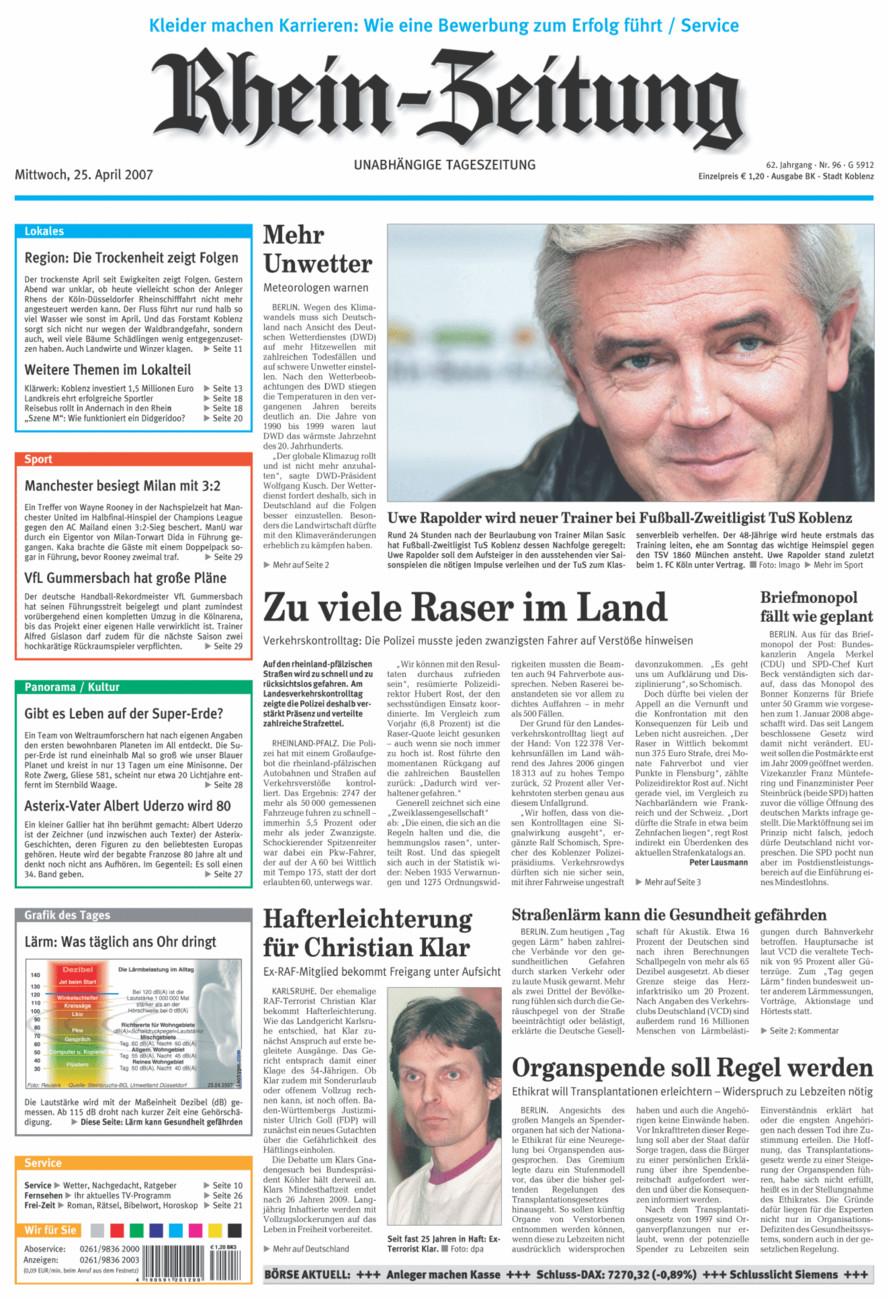Rhein-Zeitung Koblenz & Region vom Mittwoch, 25.04.2007