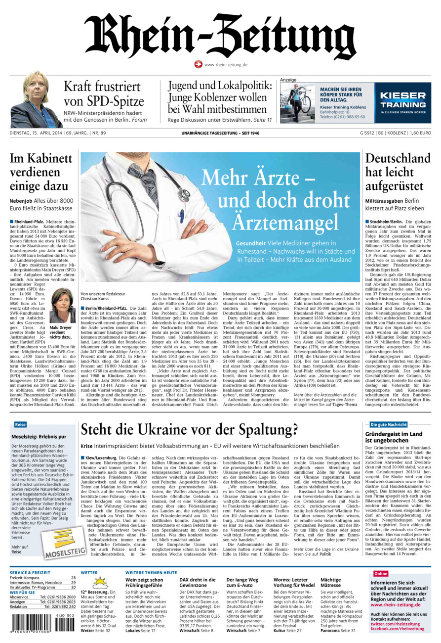 Rhein-Zeitung Koblenz & Region vom Dienstag, 15.04.2014